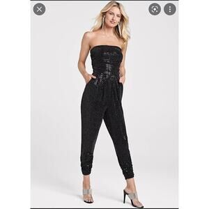 Venus Black Ruched Sequin Jumpsuit Women's Size 1X